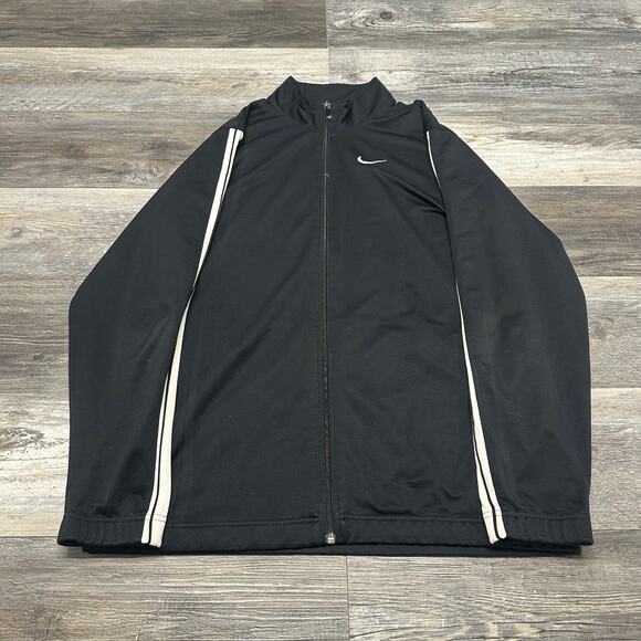 Nike Black White Stripe Mens Large Mini Swoosh Performance Full Zip Track Jacket - Picture 1 of 8